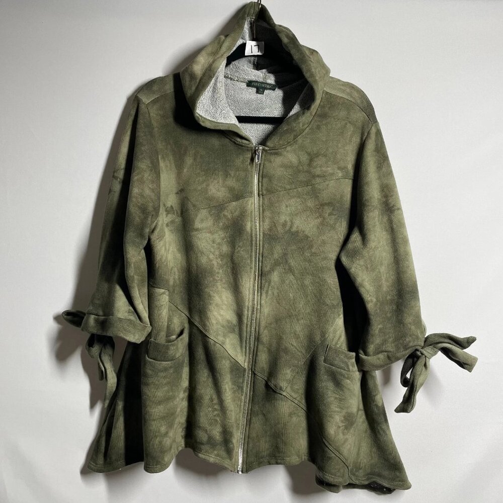 For Cynthia Olive Green Suede-Look Zip Front Jacket